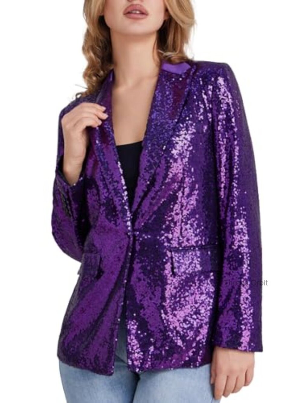 Sequin Blazer Women Open Front Long Sleeve Peak Lapel Formal Party Jacket